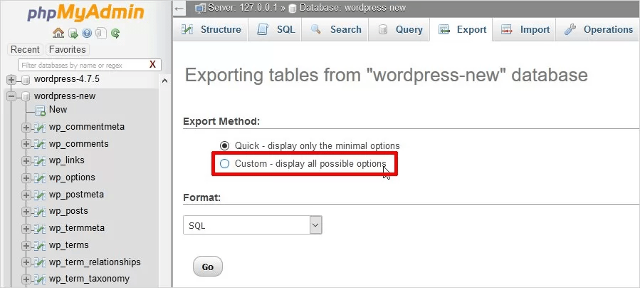 export tables from wordpress database