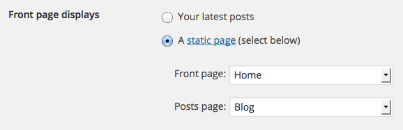 wordpress front page display options