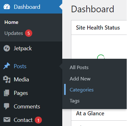 how to locate categories in wordpress dashboard