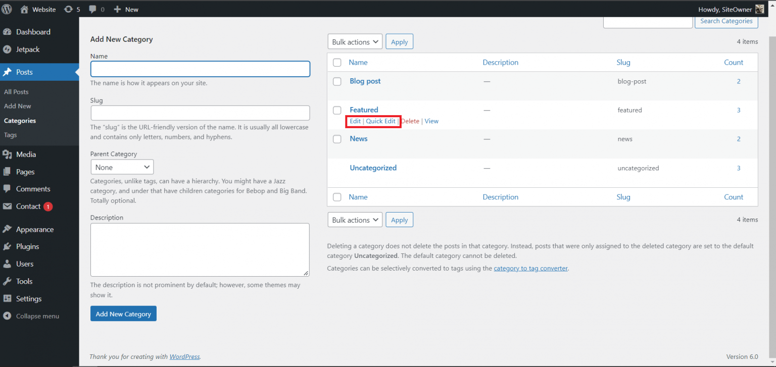 How To Edit Categories In WordPress