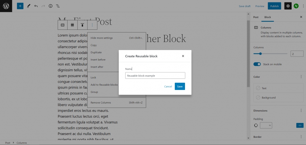 how to name reusable block in gutenberg editor in wordpress
