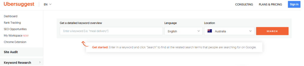 ubersuggest free seo tool for keyword research