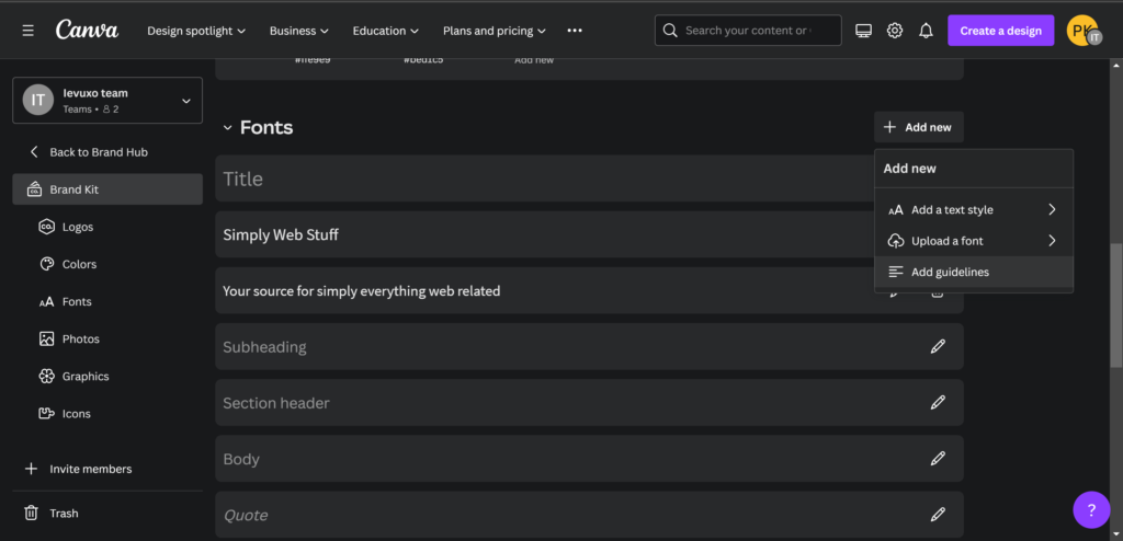add guidelines in brand kit in canva 2023