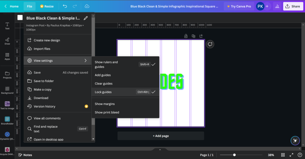 how to lock guides in canva