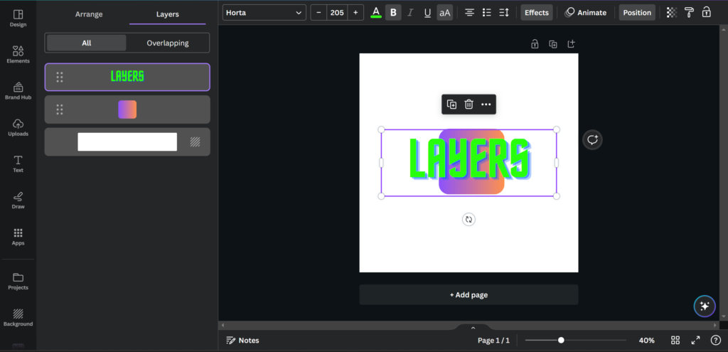 layers menu in canva 2023