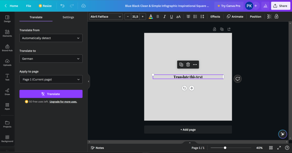 translating text in canva 2023