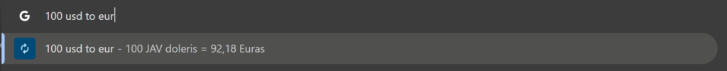 currency conversion in google chrome search bar